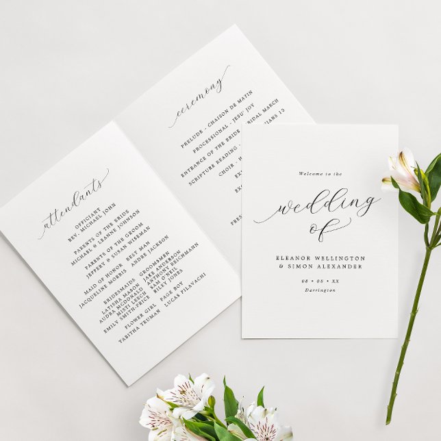Minimalist Script Black & White Folded Wedding Programme (Creator Uploaded)