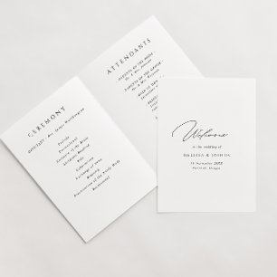 Minimalist Script Black & White Folded Wedding  Programme