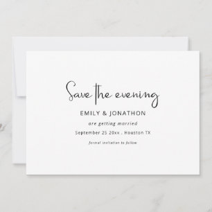 Minimalist Script Black White QR Save The Evening Date