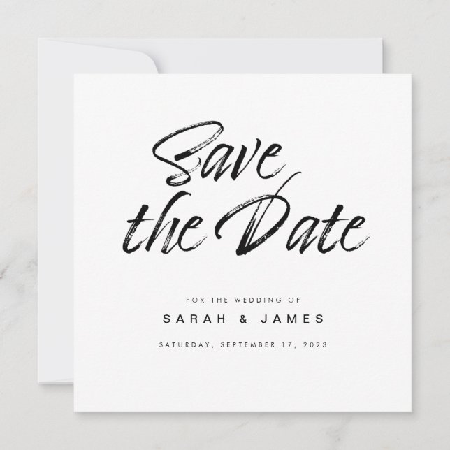 Minimalist Script Black White Wedding Save The Date (Front)