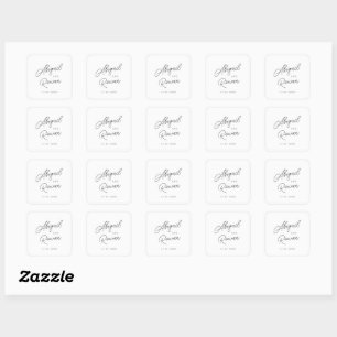Minimalist Script Black White Wedding Sticker