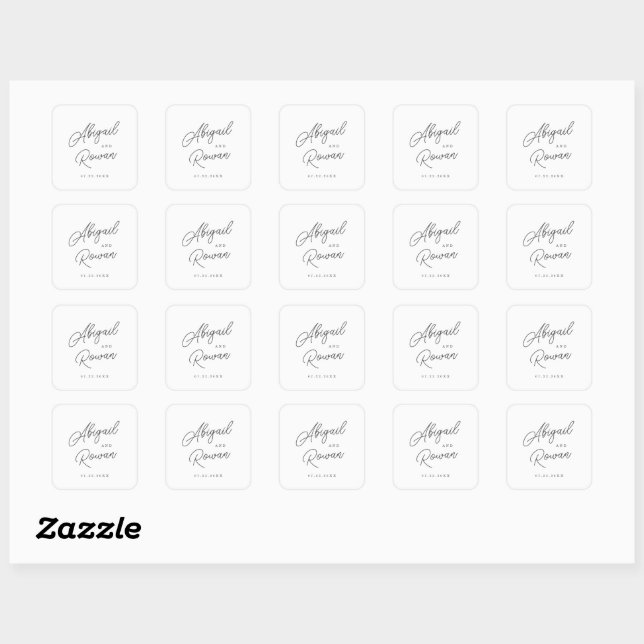 Minimalist Script Black White Wedding Sticker (Sheet)