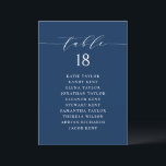 Minimalist Script Blue Seating Plan Table Number<br><div class="desc">This is a customisable table number seating plan. It features a whimsical script and classic typography on a navy blue background. Personalise by adding your own details. This minimalist table seating plan is perfect for weddings,  baby showers,  bridal showers,  birthdays,  and so much more.</div>