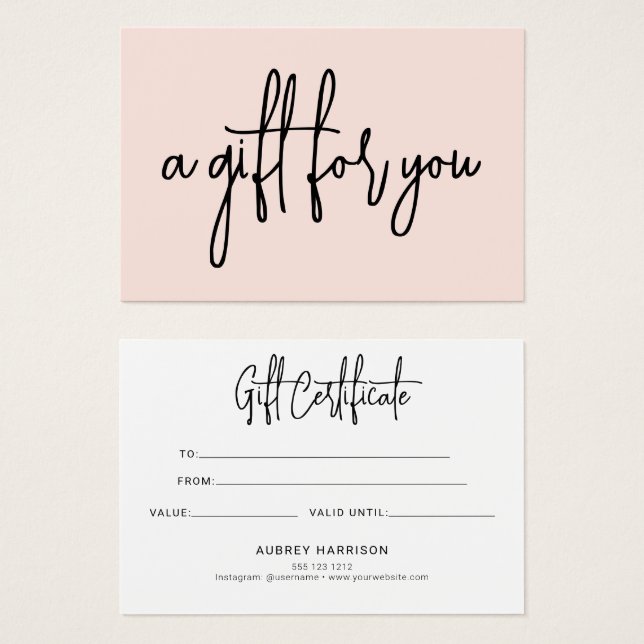 Minimalist Script Blush Pink Gift Certificate (Front & Back)