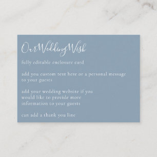 Minimalist Script Boho Dusty Blue Wedding Custom Enclosure Card