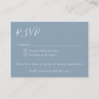 Minimalist Script Boho Dusty Blue Wedding RSVP