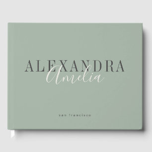 Minimalist Script Boho Sage Green Custom Business Guest Book