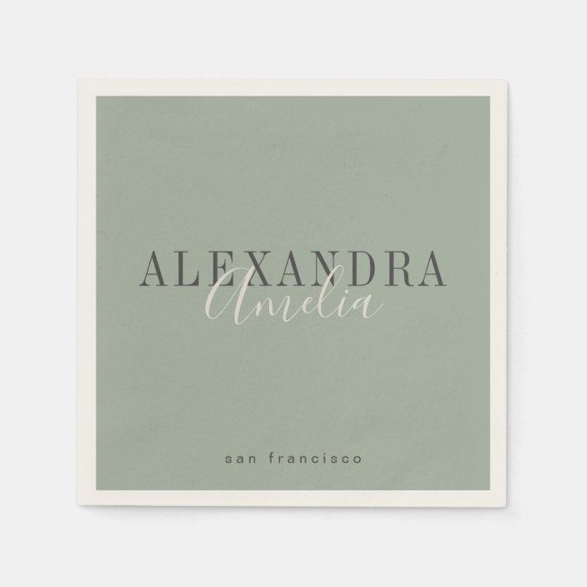 Minimalist Script Boho Sage Green Custom Business Napkin (Front)