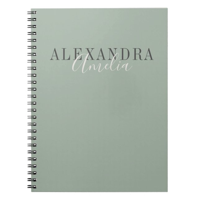 Minimalist Script Boho Sage Green Custom Business Notebook (Front)