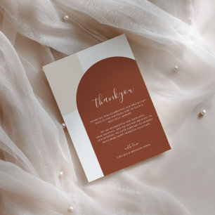 Minimalist Script Boho Terracotta Arch Wedding Thank You Card