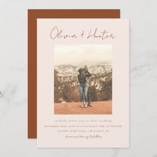 Minimalist Script Boho Terracotta Photo Wedding  Invitation