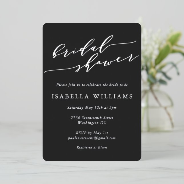 Minimalist Script Bridal Shower Black Silver (Standing Front)