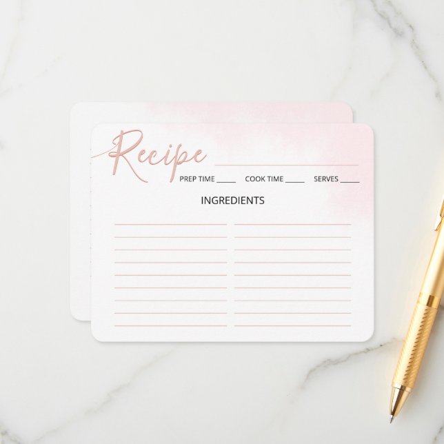 Minimalist Script Bridal Shower Recipe Card. Enclosure Card (Front/Back In Situ)
