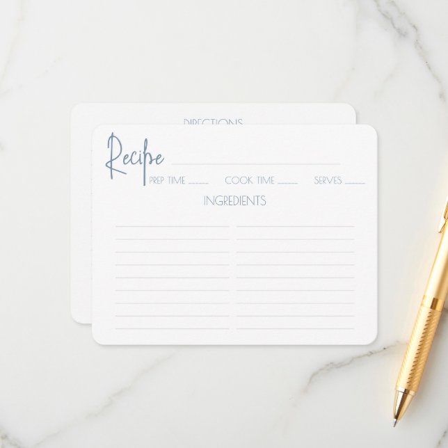Minimalist Script Bridal Shower Recipe Card. Enclosure Card (Front/Back In Situ)