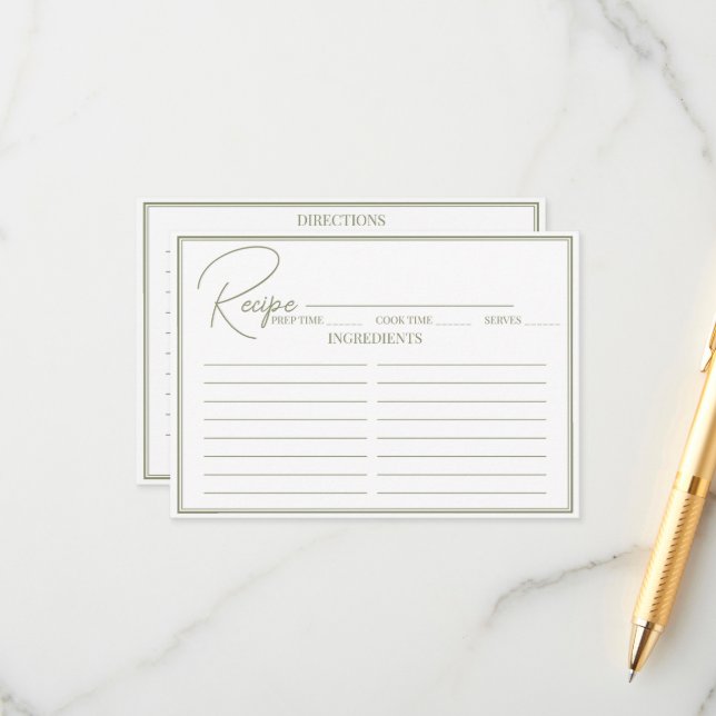 Minimalist Script Bridal Shower Recipe Card. Enclosure Card (Front/Back In Situ)