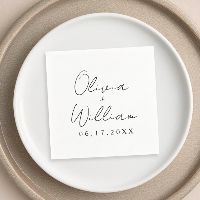 Minimalist Script Bride Groom Names Napkin (Creator Uploaded)