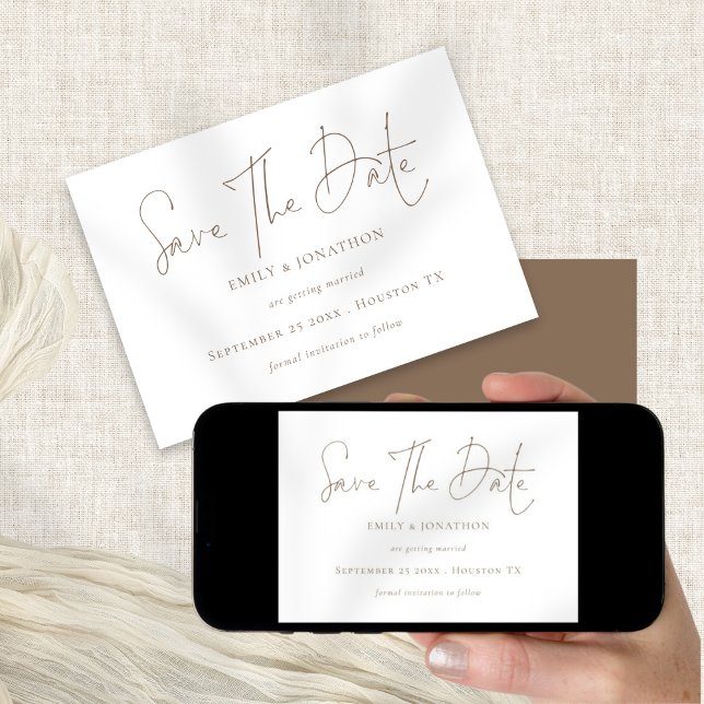 Minimalist Script Brown Text Save The Date (Creator Uploaded)