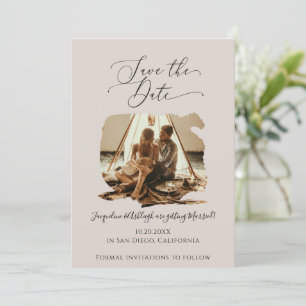 Minimalist Script Brush Stroke Taupe Grey Photo Save The Date