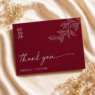 Minimalist Script Burgundy Botanical Wedding Thank You Card