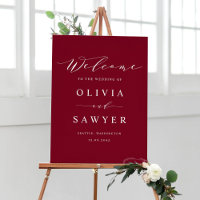 Minimalist Script Burgundy Wedding Welcome
