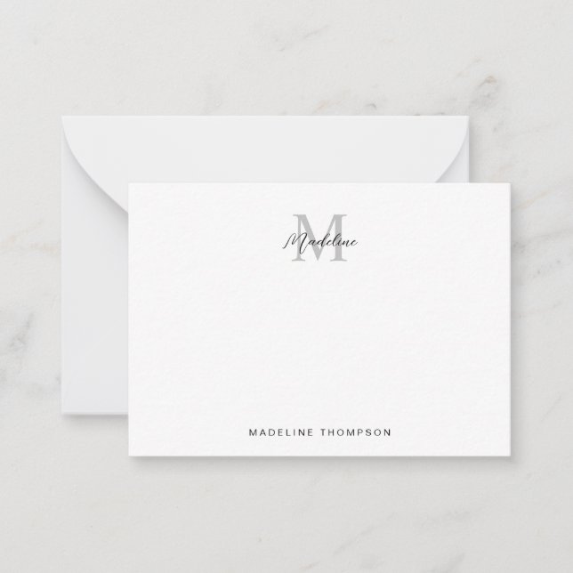 Minimalist Script Calligraphy Black Grey Monogram Card (Front)