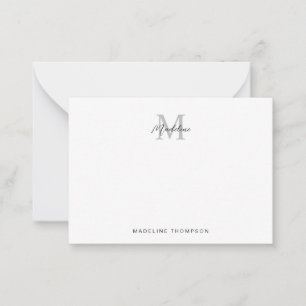 Minimalist Script Calligraphy Black Grey Monogram Card
