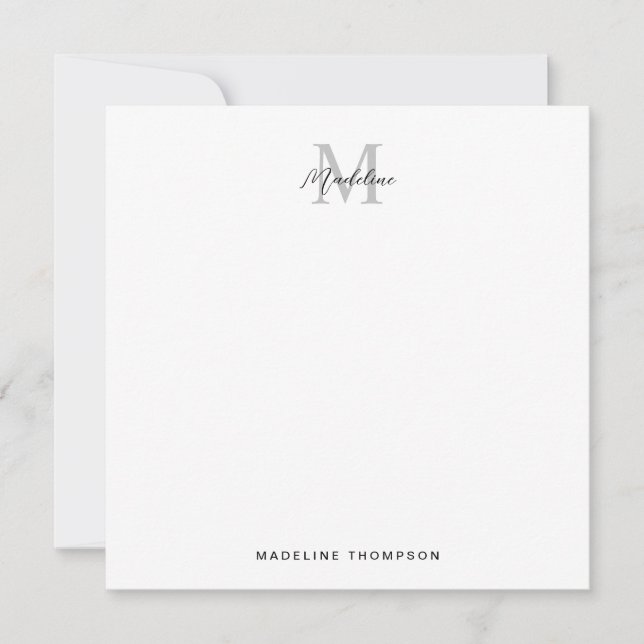 Minimalist Script Calligraphy Black Grey Monogram Card (Front)