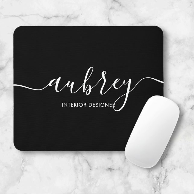 Minimalist Script Calligraphy Black Mouse Pad (Creator Uploaded)