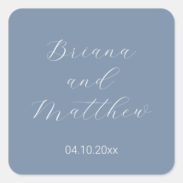 Minimalist Script Calligraphy Dusty Blue Square Sticker (Front)