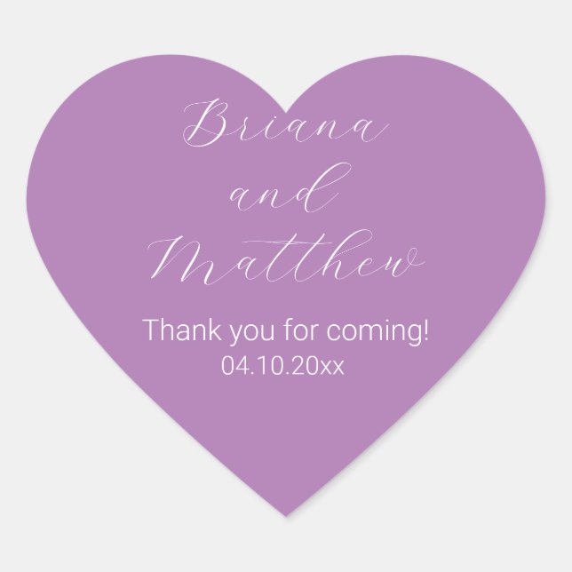 Minimalist Script Calligraphy Lavender Favours Heart Sticker (Front)