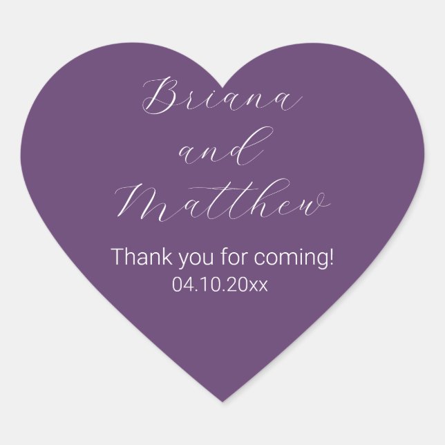 Minimalist Script Calligraphy Purple Favours Heart Sticker (Front)