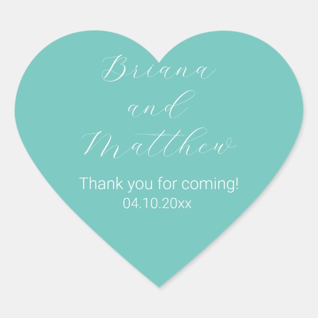 Minimalist Script Calligraphy Teal Favours Heart Sticker (Front)