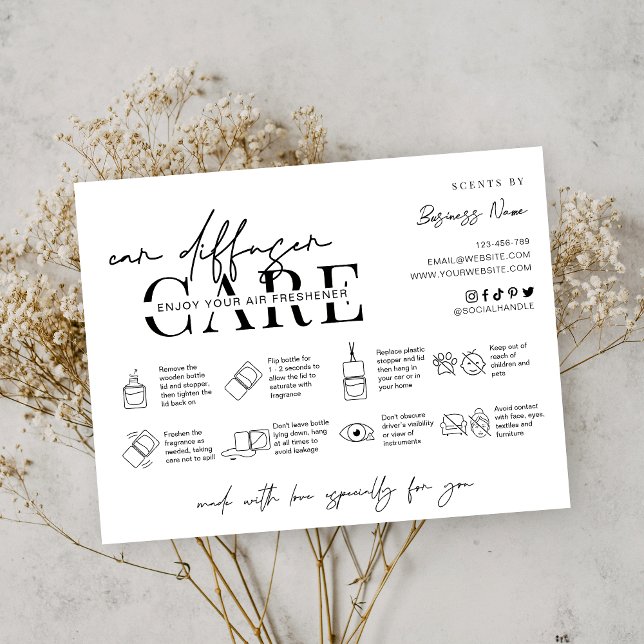 Minimalist Script Car Diffuser Care Instructions Thank You Card (Creator Uploaded)