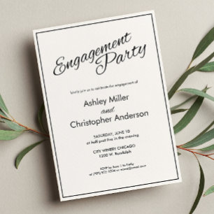 Minimalist Script Charcoal Black Engagement Party Invitation