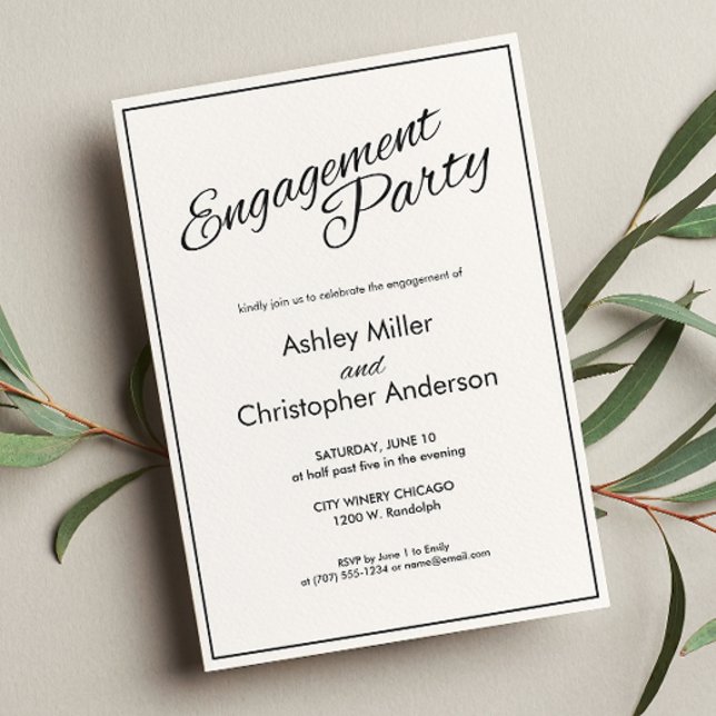 Minimalist Script Charcoal Black Engagement Party Invitation (Creator Uploaded)