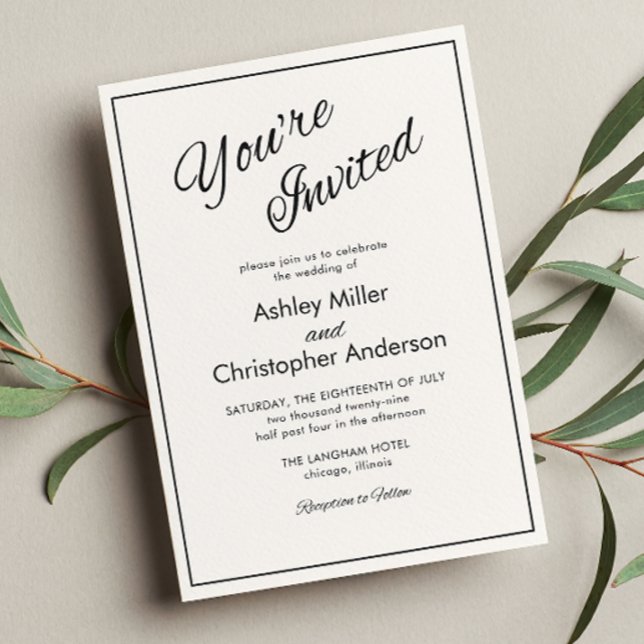 Minimalist Script Charcoal Black Wedding Invitation (Creator Uploaded)