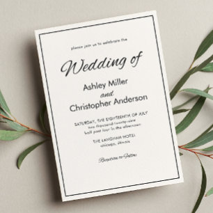 Minimalist Script Charcoal Black Wedding Invitation