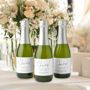 Minimalist Script Cheers Name Wedding favour Sparkling Wine Label