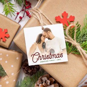Minimalist Script Christmas Family Photo Striped Favour Tags