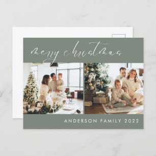 Minimalist Script Christmas Greeting Sage Green Postcard