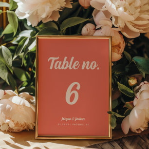 Minimalist Script Coral Pink Wedding Table Number