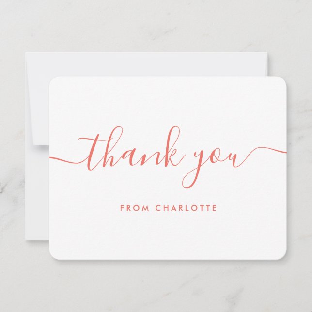 Minimalist Script Coral Wedding Shower Birthday Thank You Card (Front)