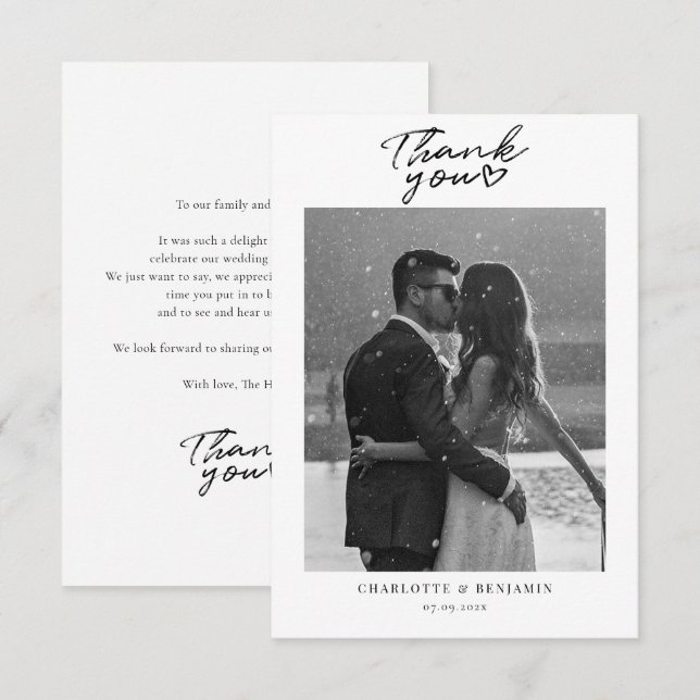 Minimalist Script Couples Wedding Photo Thank You Card (Front/Back)
