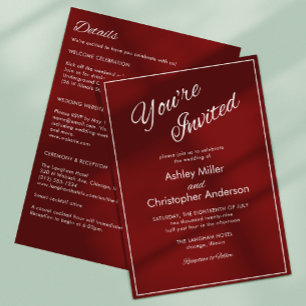 Minimalist Script Crimson Red All-in-One Wedding Invitation