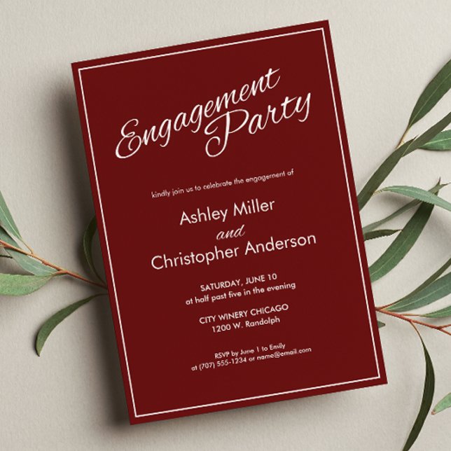 Minimalist Script Crimson Red Engagement Party Invitation (Creator Uploaded)