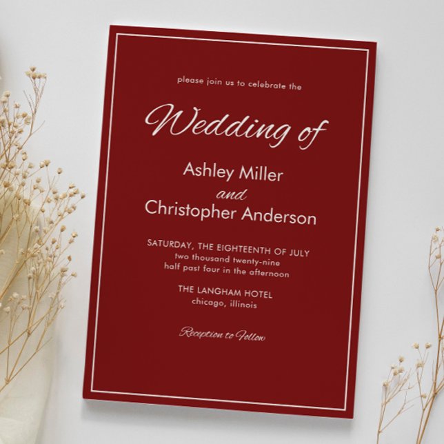Minimalist Script Crimson Red Wedding Invitation (Creator Uploaded)