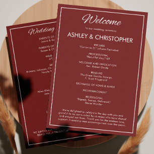 Minimalist Script Crimson Red Wedding Programme