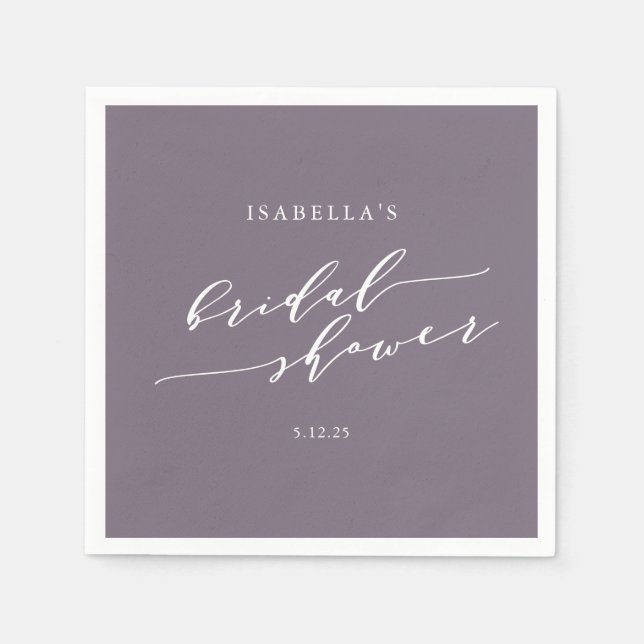Minimalist Script Custom Bridal Shower Dark Purple Napkin (Front)