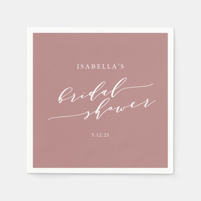 Minimalist Script Custom Bridal Shower Dusty Rose Napkin (Front)