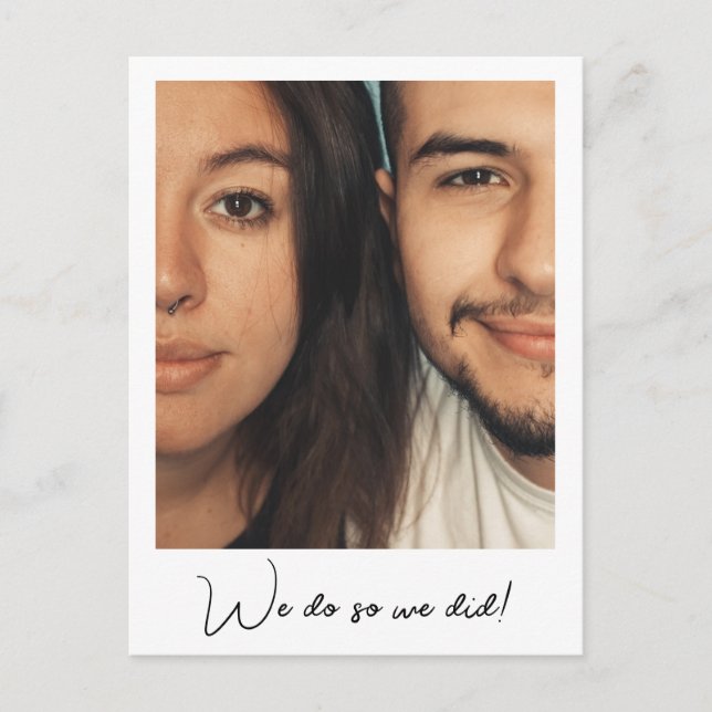 Minimalist Script Custom Message We Eloped Photo  Announcement Postcard (Front)